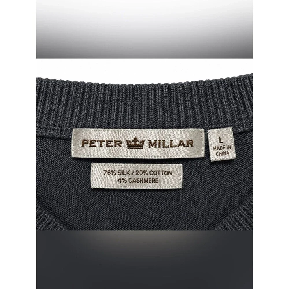 Peter Millar Men’s Large Gray V-Neck Silk Cashmere Cotton Knit Sweater L